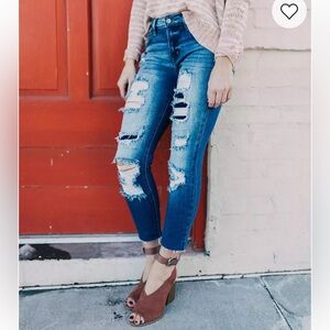 KanCan Ripped Mid-Rise Ankle Skinny Jeans